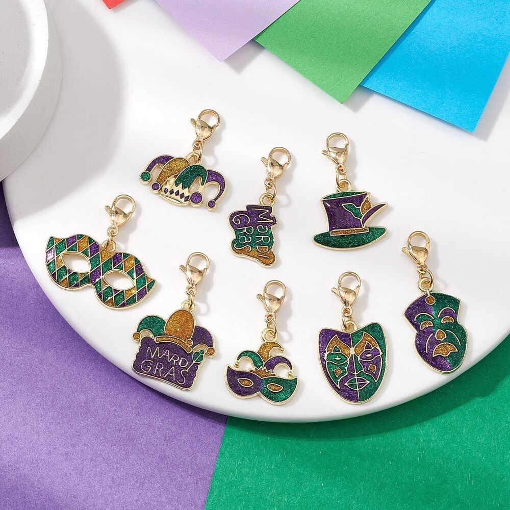 8213 40 pcs 8 Styles Enamel Carnival Mardi Gras Theme Clip on Charms